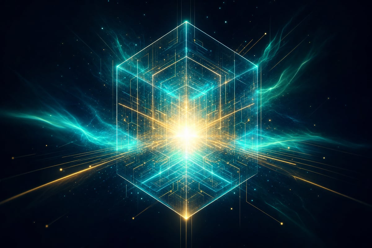 A luminous energy cube representing new Flyification projects in development